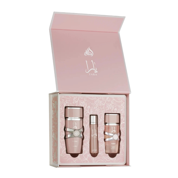 Lattafa Set Yara 3 Pcs 3.4 Oz Edp + 12Ml Travel Spray + 50Ml Hairmist Women