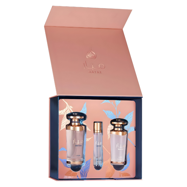 Lattafa Set Mayar 3 Pcs 3.4 Oz Edp + 12Ml Travel Spray + 50Ml Hairmist Women