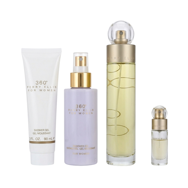 Perry Ellis Set 360 4 Pc 3.4 Oz Edt + 4.0 Oz Mist + 3.0 Oz Sg + 0.25 Oz Mini Women