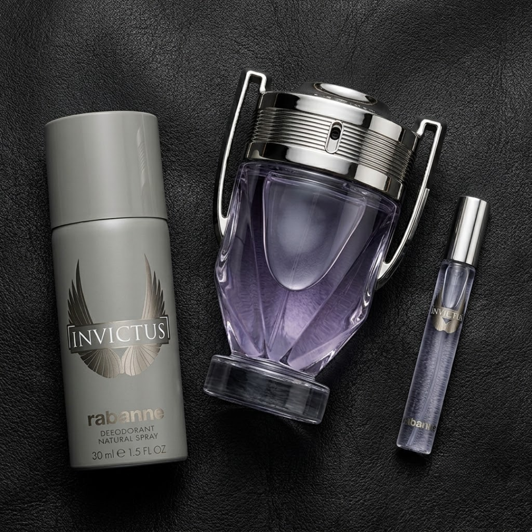Rabanne Set Invictus 3 Pcs 3.4 Oz Edt + 5.1 Oz Deo + 10Ml Edt Men