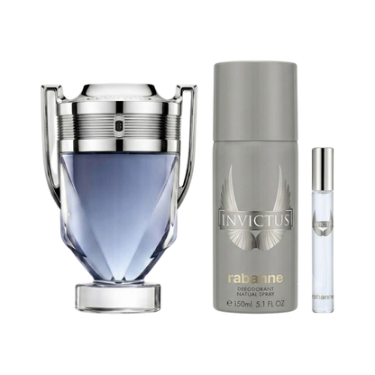 Rabanne Set Invictus  3 Pcs 3.4 Oz Edt + 5.1 Oz Deo + 10Ml Edt Men