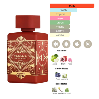Lattafa Set Badee Al Oud Sublime  3 Pcs 3.4 Oz Edp + 12Ml Travel Spray + 50Ml Hairmist Unisex