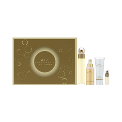 Perry Ellis Set 360 4 Pc 3.4 Oz Edt  + 4.0 Oz Mist + 3.0 Oz Sg + 0.25 Oz Mini Women