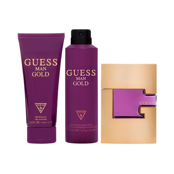 Guess Set Gold  2.5 Oz Edt & Body Mist 6 Oz & Shower Gel 6.7 Oz Men
