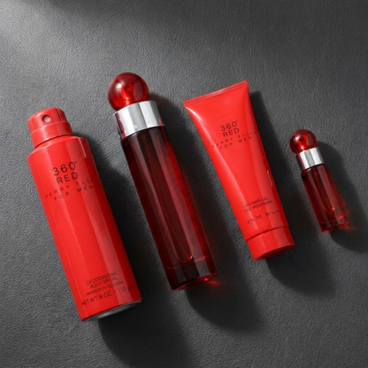 Perry Ellis Set 360 Red 3.4 Oz EDT Men & Deodorant 6.0 Oz & Shower Gel 3.0 Oz & Mini EDT Men 0.25 Oz