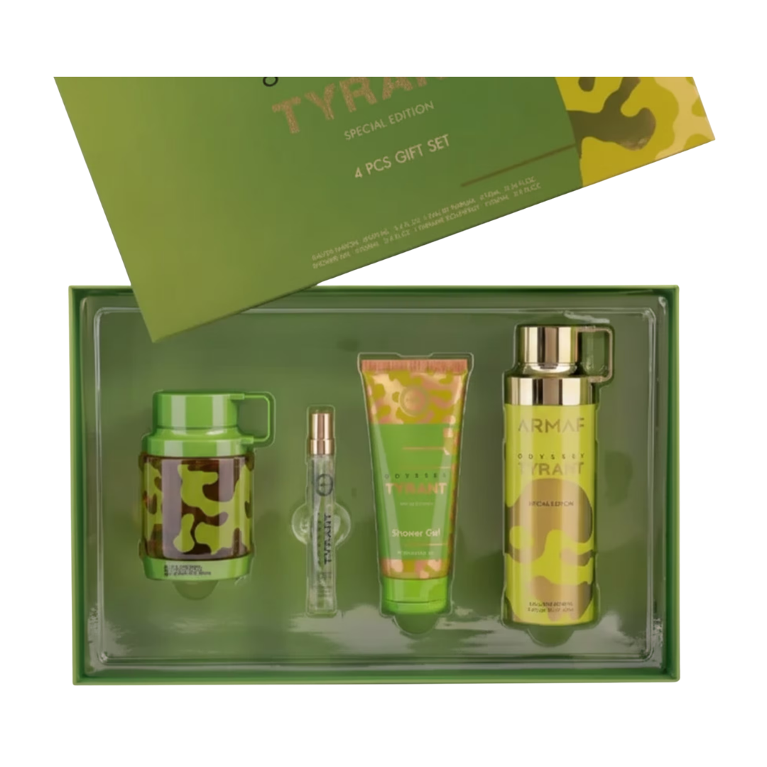 Armaf Set Odyssey Tyrant Lux 3.4 Oz Edp + 10 Ml Edp + 3.4 Oz Shower Gel + 6.8 Oz Body Mist Men