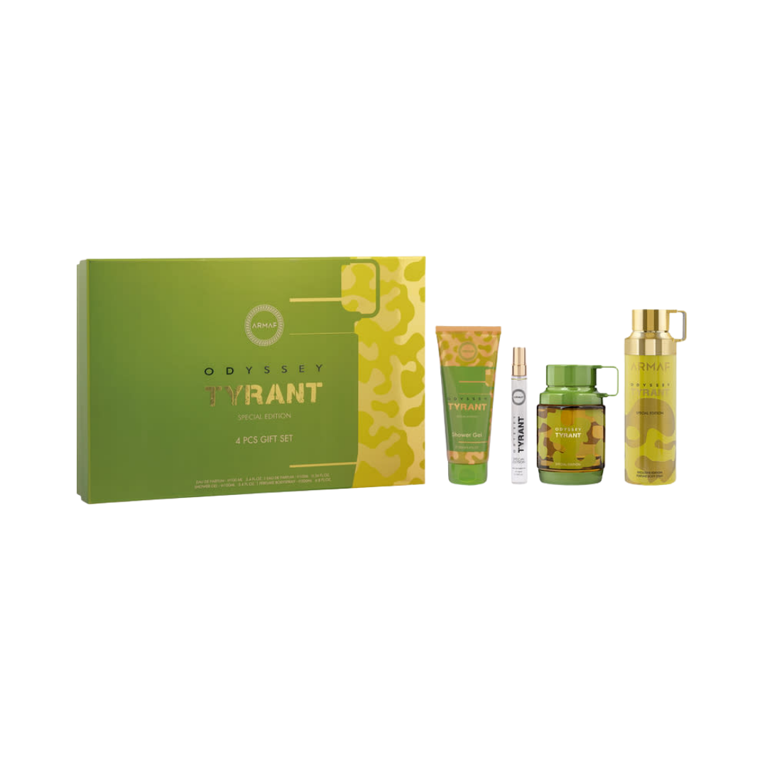 Armaf Set Odyssey Tyrant Lux 3.4 Oz Edp + 10 Ml Edp + 3.4 Oz Shower Gel + 6.8 Oz Body Mist Men