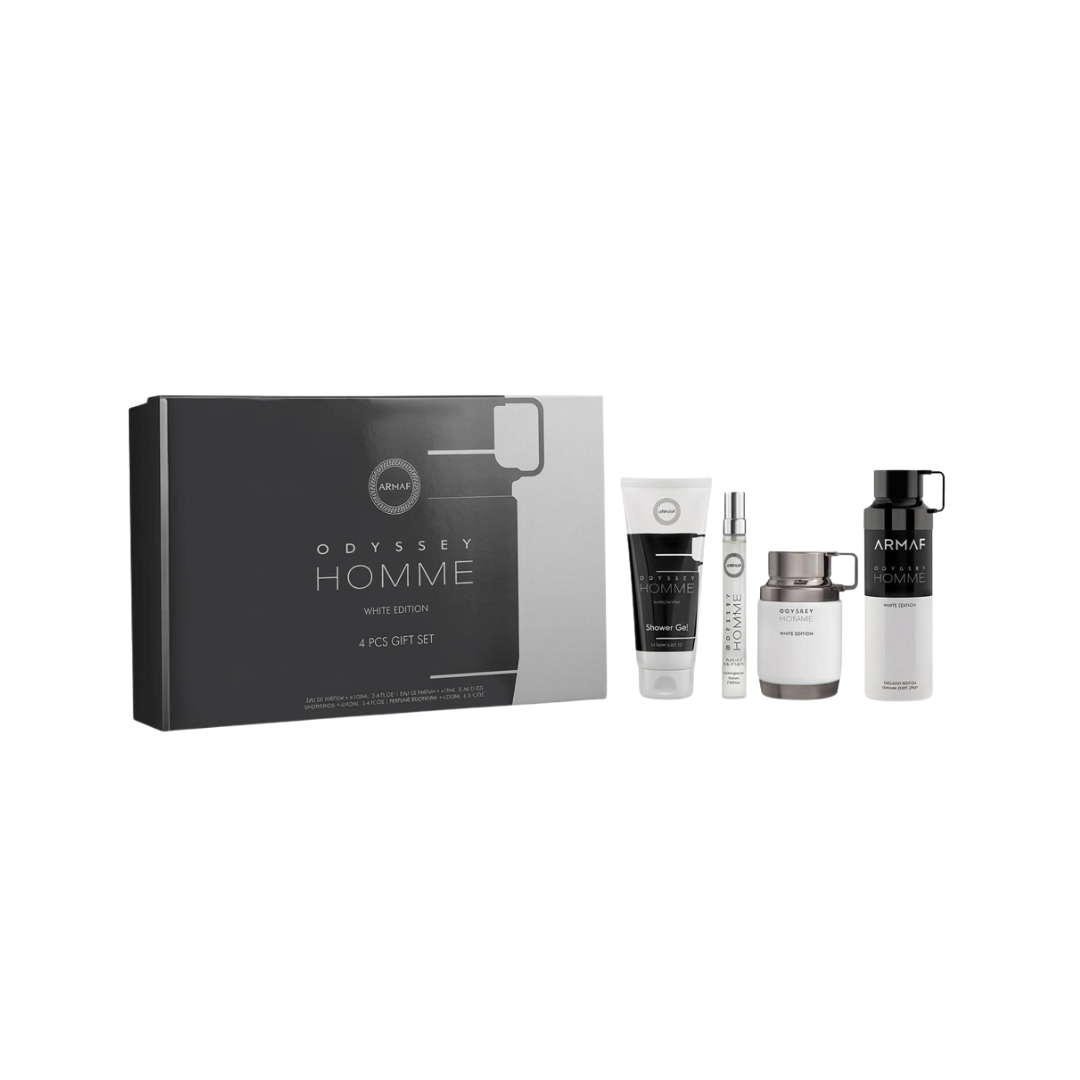 Armaf Set Odyssey Homme White Edition Lux 3.4 Oz Edp + 10 Ml Edp + 3.4 Oz Sg + 6.8 Oz Body Mist Men