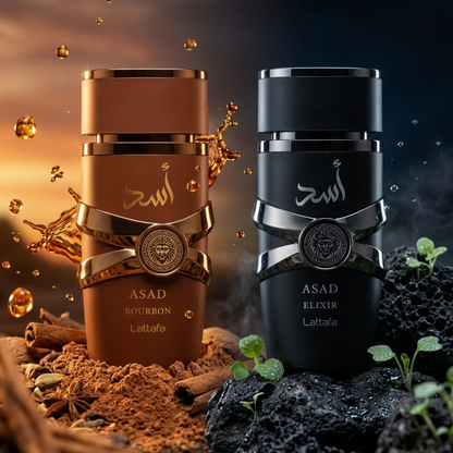 Lattafa Set Asad Bourbon 3.4 Oz Edp + Asad Elixir 3.4 Oz Edp Men