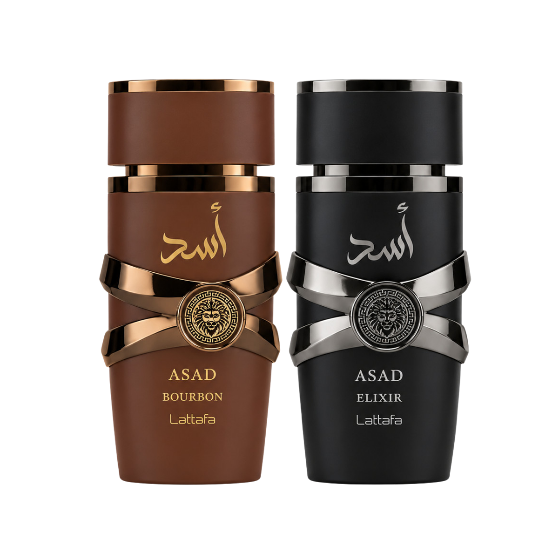 Lattafa Set Asad Bourbon 3.4 Oz Edp + Asad Elixir 3.4 Oz Edp Men