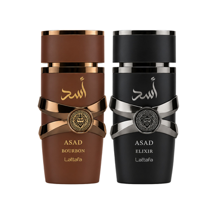 Lattafa Set Asad Bourbon 3.4 Oz Edp + Asad Elixir 3.4 Oz Edp Men