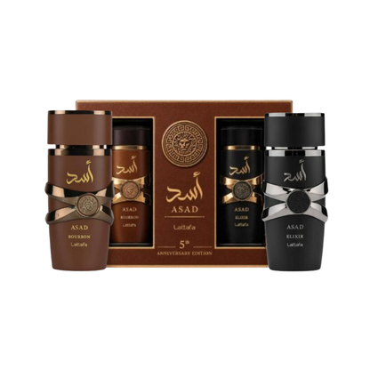 Lattafa Set Asad Bourbon 3.4 Oz Edp + Asad Elixir 3.4 Oz Edp Men