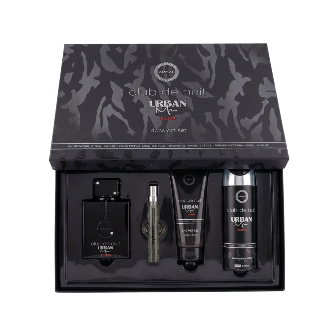 Armaf Set Club De Nuit Urban Elixir 3.4 Oz Edp + 10 Ml Edp + 3.4 Sg + 6.8 Oz Body Spray Men