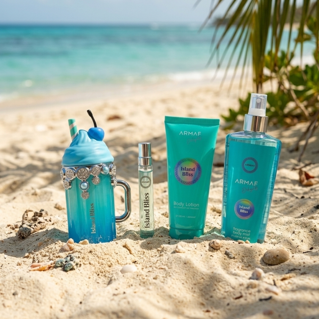 Armaf Set Delights Island Bliss 3.4 Oz Edp + 10 Ml Travel Spray + 3.4 Oz Body Lotion + 8.4 Oz Body Mist Women