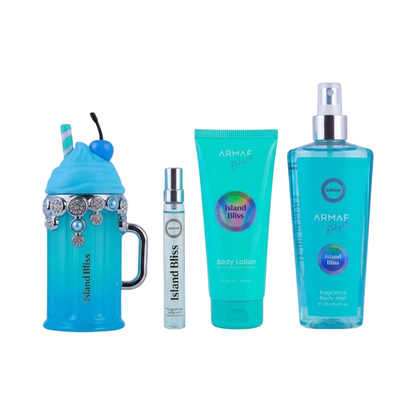 Armaf Set Delights Island Bliss 3.4 Oz Edp + 10 Ml Travel Spray + 3.4 Oz Body Lotion + 8.4 Oz Body Mist Women