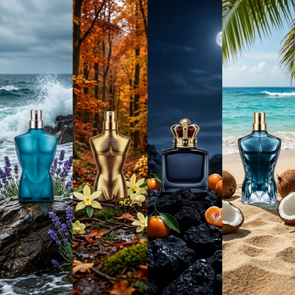 Jean Paul Gaultier Set Mini Le Male 0.23 Oz Edt + Scandal 0.23 Oz Edt + Le Male Elixir 0.23 Oz Edt + Le Beau 0.23 Oz Edt Men